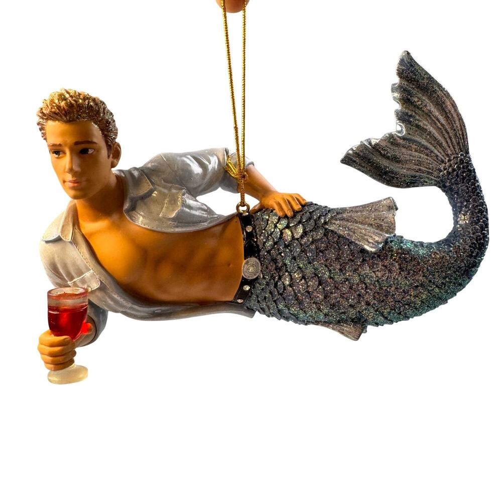 December Diamonds Triton Merman Ornament w Box Blue Silver Glitter Tail 55-90791